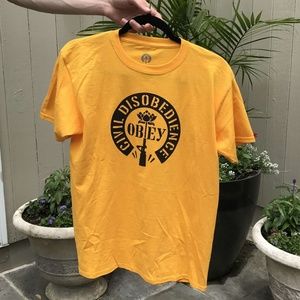 Yellow OBEY T Shirt Words On Back